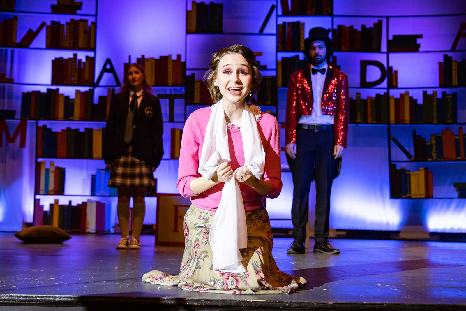 student looking at audience in theatre performance